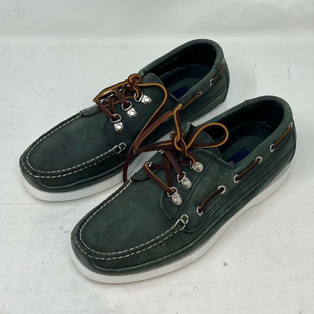 Polo Sport Ralph Lauren Boat Shoes Loden Leather Moc Toe Green Men's 8D VTG NEW